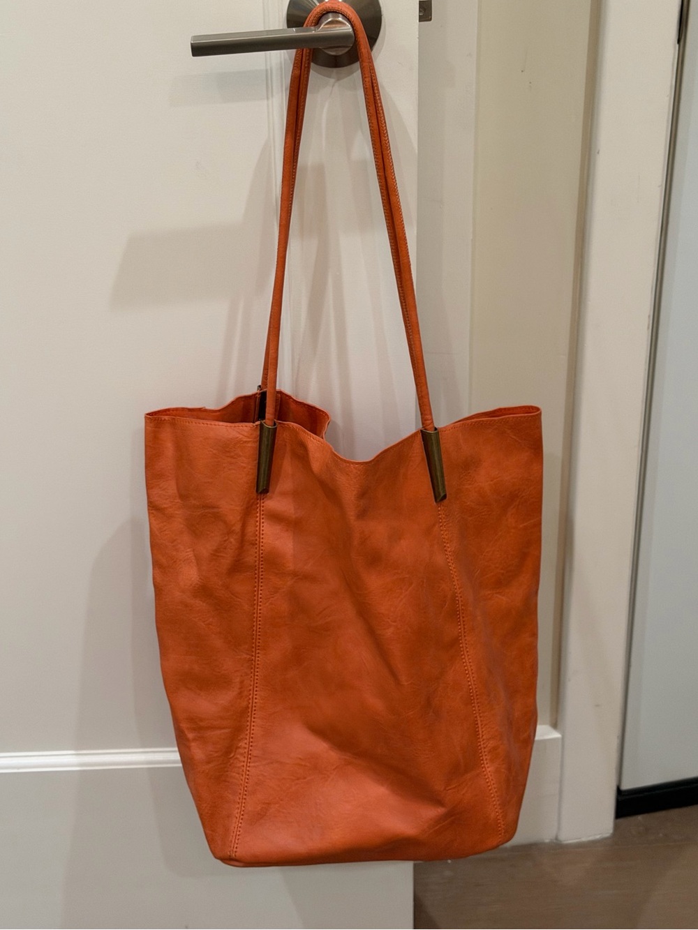 Anthropology Orange Leather Tote Bag